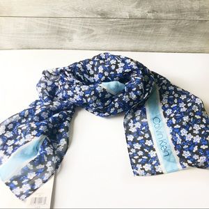 Calvin Klein blue floral chiffon wrap scarf